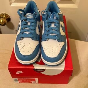 Grade school University Blue and White Nike Dunk Low